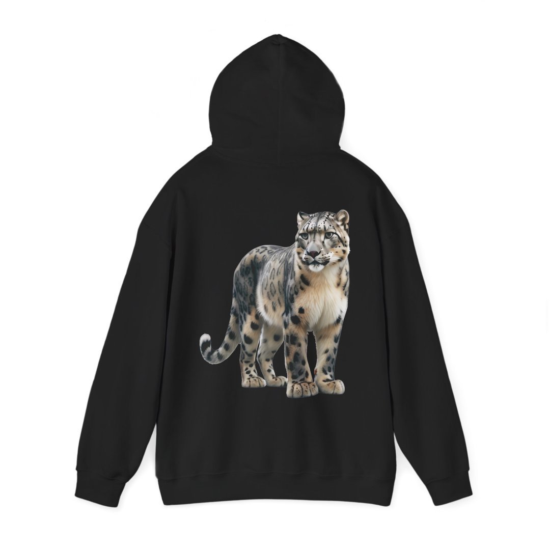 18091046743428190002_2048.jpeg Black hoodie featuring a detailed snow leopard illustration on the back.