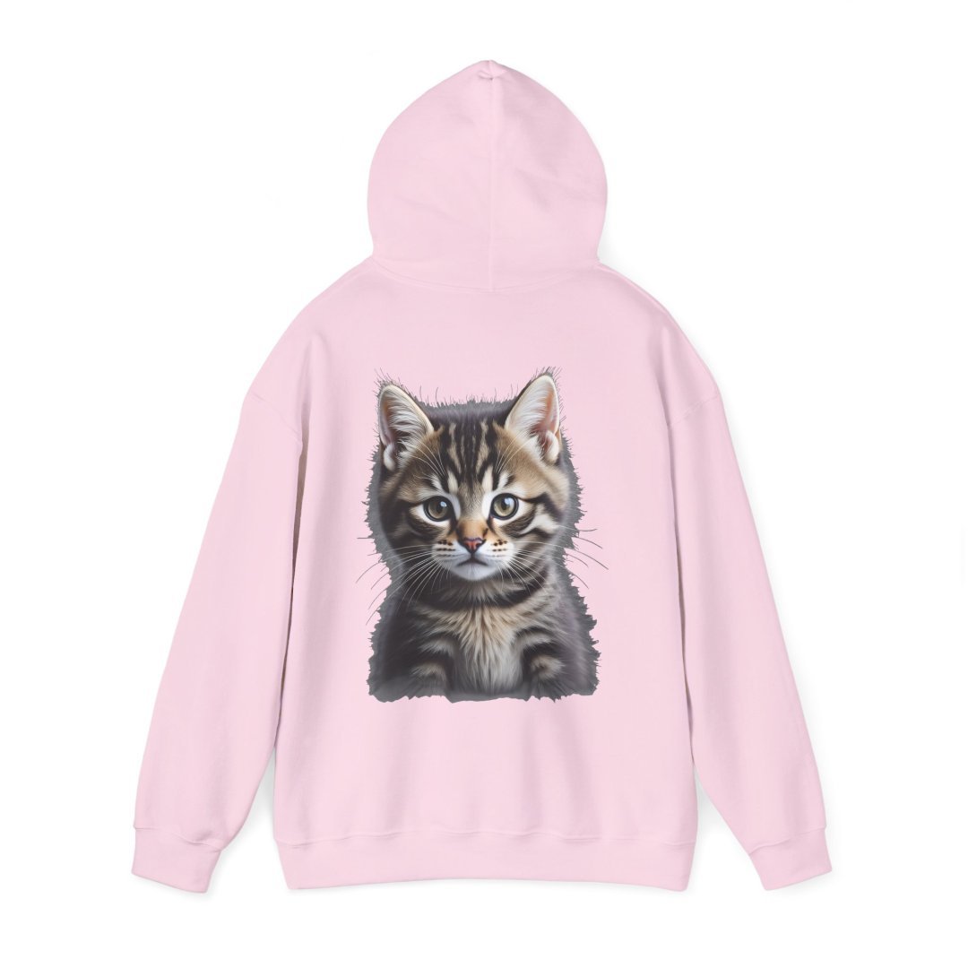 2403752763593044883_2048.jpeg Pink hoodie with a realistic kitten illustration on the back.