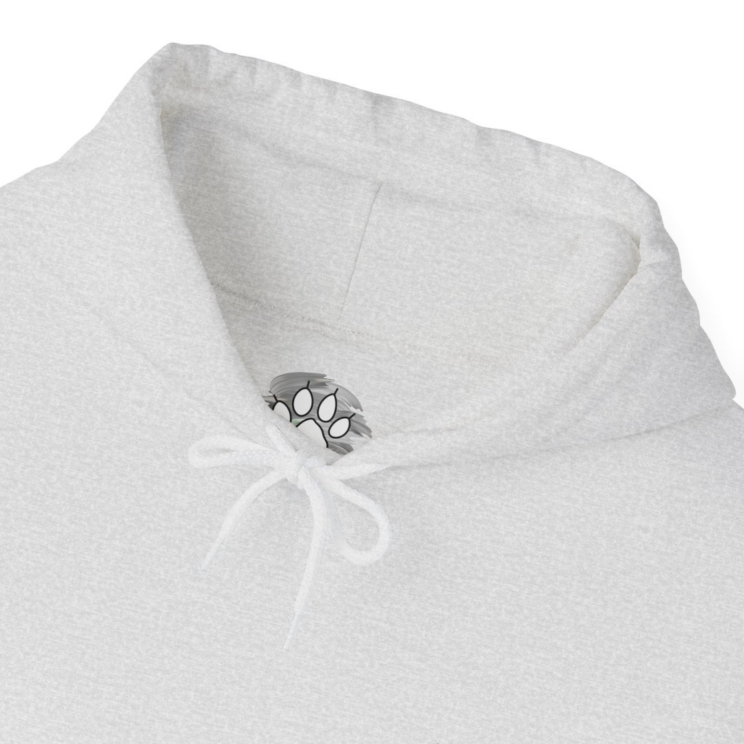 2870373639276969127_2048.jpeg White hoodie with a paw print tag inside the collar.
