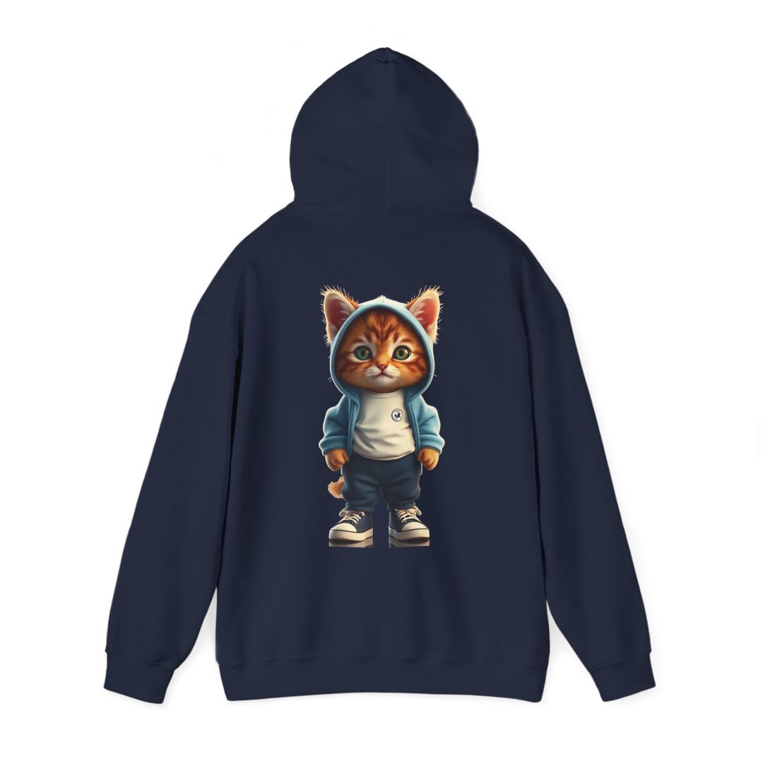 2871964453720012089_2048.jpeg Navy hoodie with a cute cat in a hoodie design on the back.