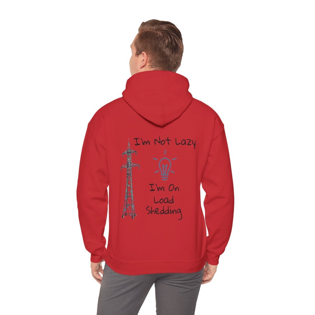 3422168284741980690_2048.jpeg Person wearing a red hoodie with a humorous load shedding design.