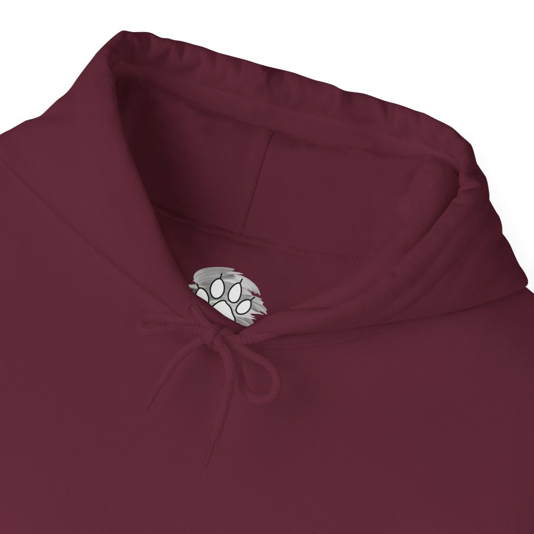 3551625829455408400_2048.jpeg Maroon hoodie with a paw print tag inside the collar.