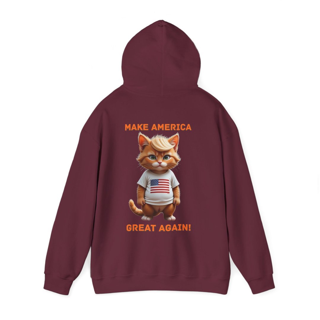 3829578384457241071_2048.jpeg Hoodie with a cat wearing a USA shirt and 'Make America Great Again' text.