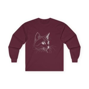 Patriotic Cat Graphic Long Sleeve Tee Line Art Cat Sketch Long Sleeve Tee