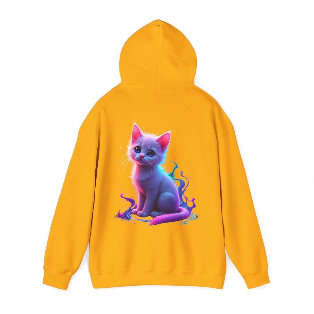 4342646183405419863_2048.jpeg Yellow hoodie with a colorful cat illustration on the back.