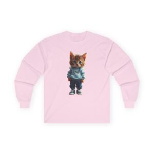 Patriotic Cat Graphic Long Sleeve Tee Kitten in Hoodie & Sneakers Long-Sleeve Tee.