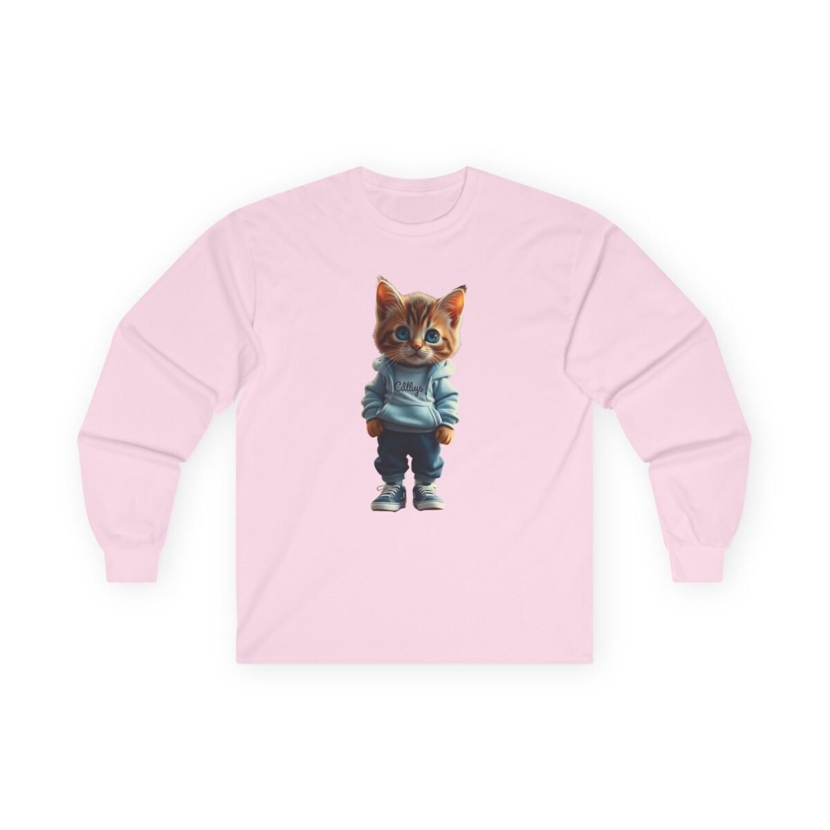 Kitten in Hoodie & Sneakers Long-Sleeve Tee.