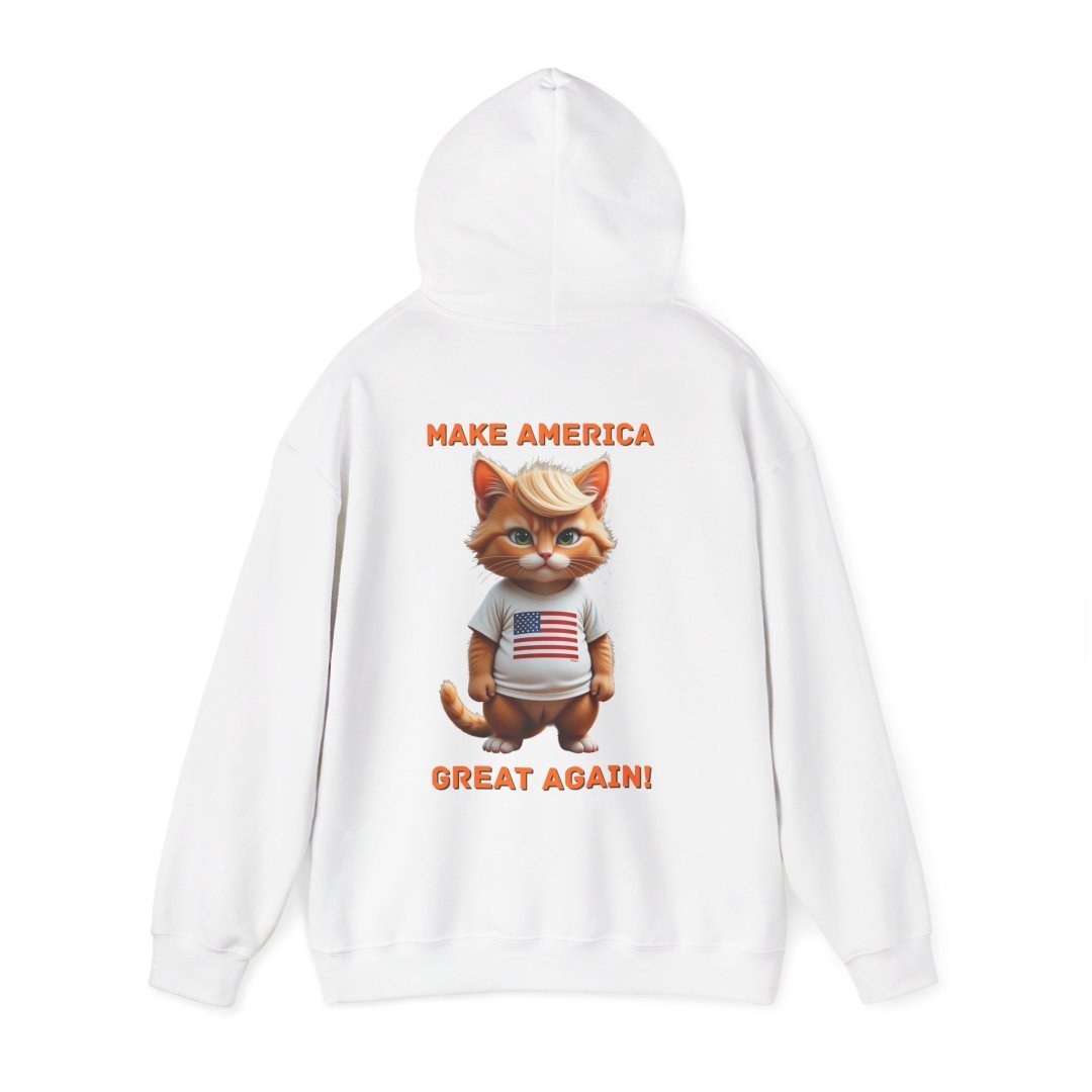 4678427660417228396_2048.jpeg White hoodie with a cartoon cat wearing an American flag shirt.