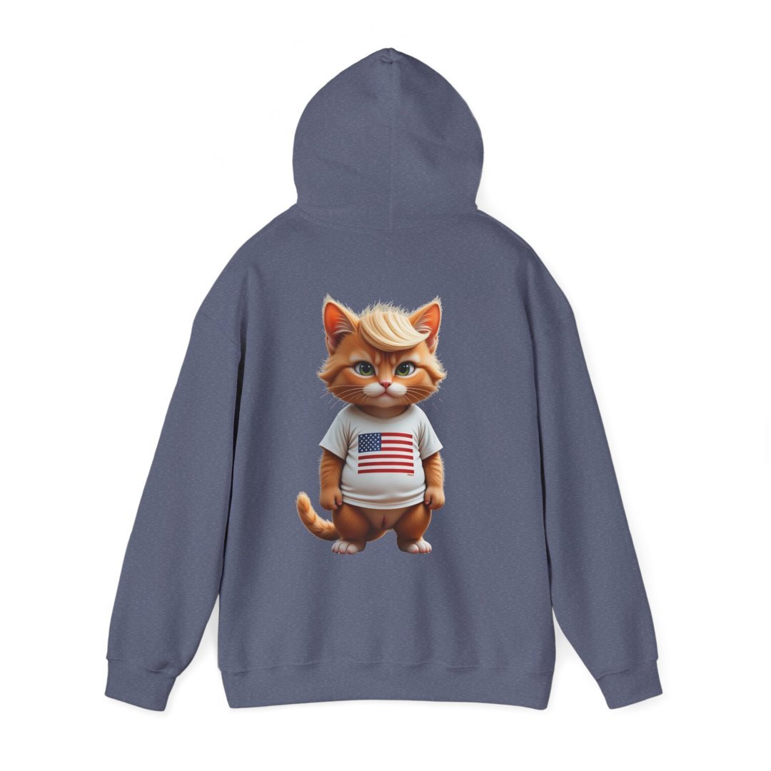 4769208506787972887_2048.jpeg Gray hoodie with a cartoon cat wearing an American flag t-shirt.