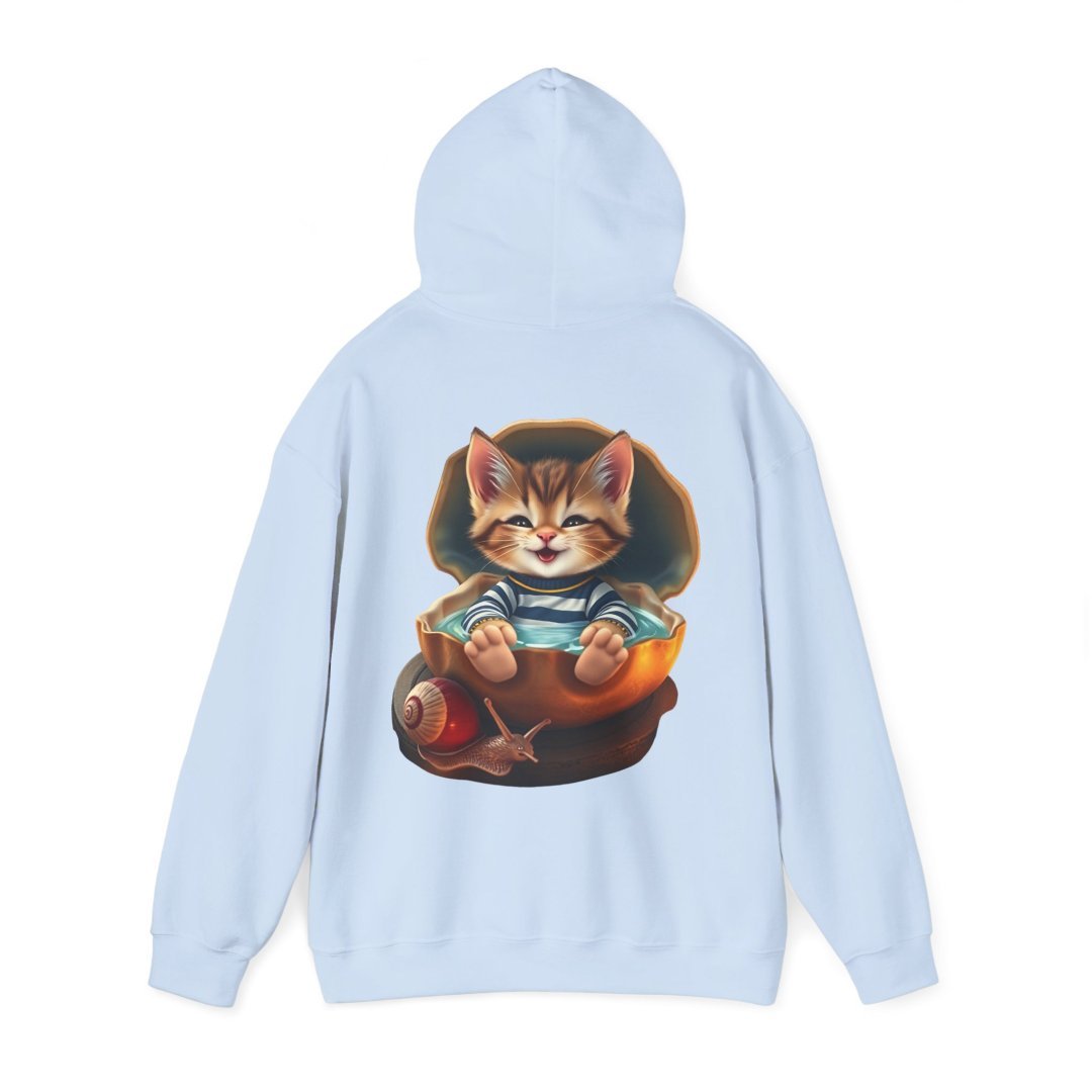 4780576083149820390_2048.jpeg Light blue hoodie with a cute kitten in a shell design on the back.