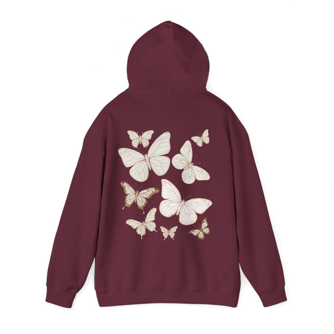 4795334581883767261_2048.jpeg Maroon hoodie with white butterfly designs on the back.