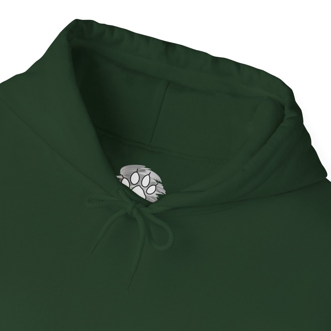 4926115428166297411_2048.jpeg Forest green hoodie with paw print label inside the hood.