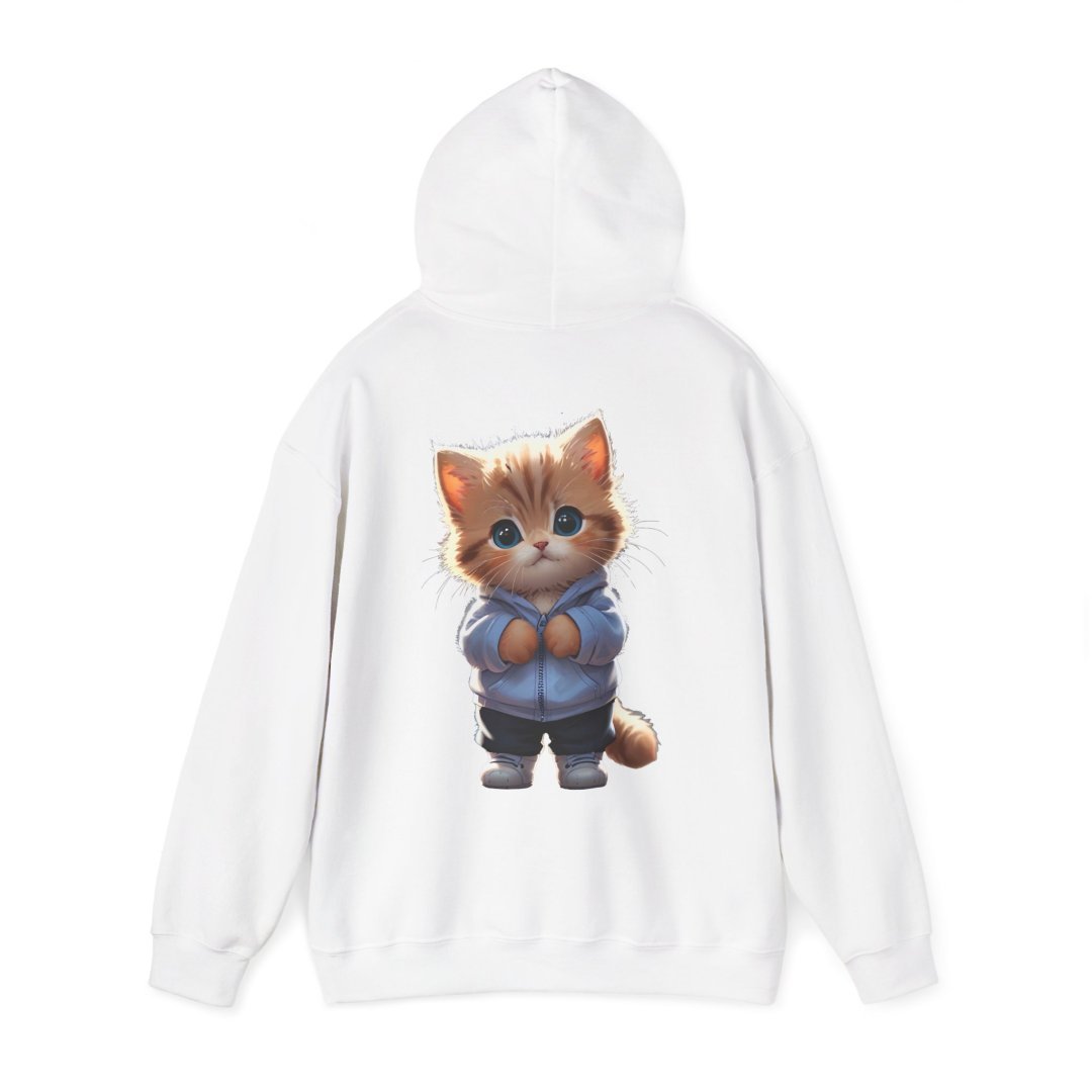 6082263684308501826_2048.jpeg White hoodie with cute cat illustration on the back.