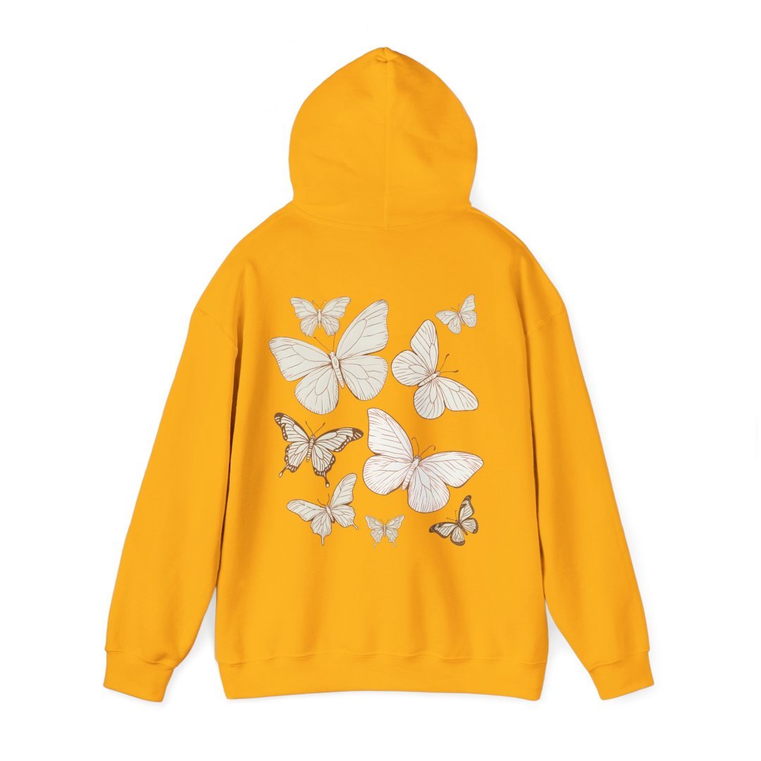6210151458627529327_2048.jpeg Yellow hoodie with white butterfly illustrations on the back.