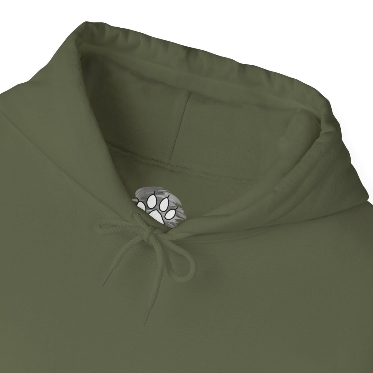 6835718645722845058_2048.jpeg Olive green hoodie with a paw print graphic.