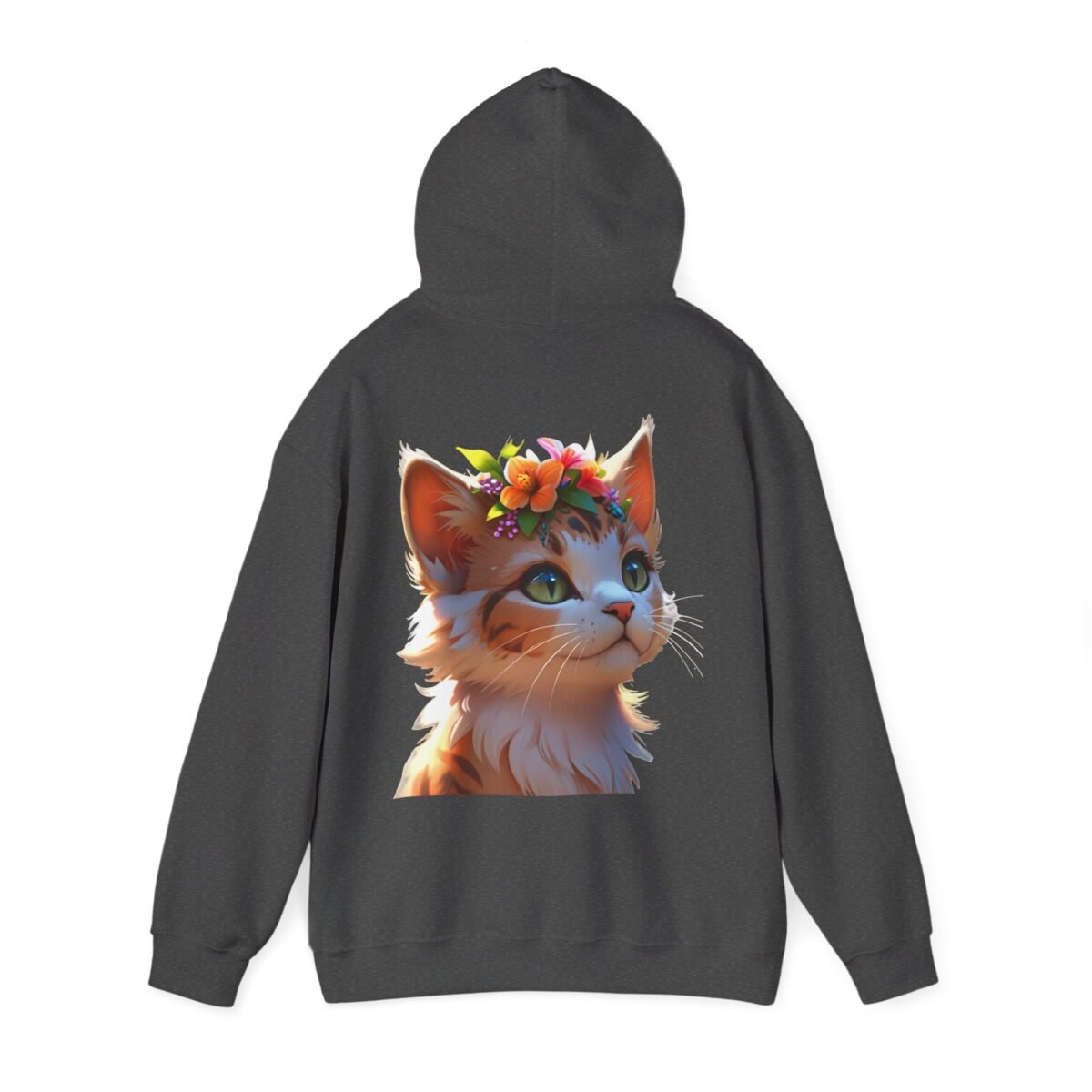 716307068754231270_2048.jpeg Dark gray hoodie with an orange tabby cat wearing a flower crown.