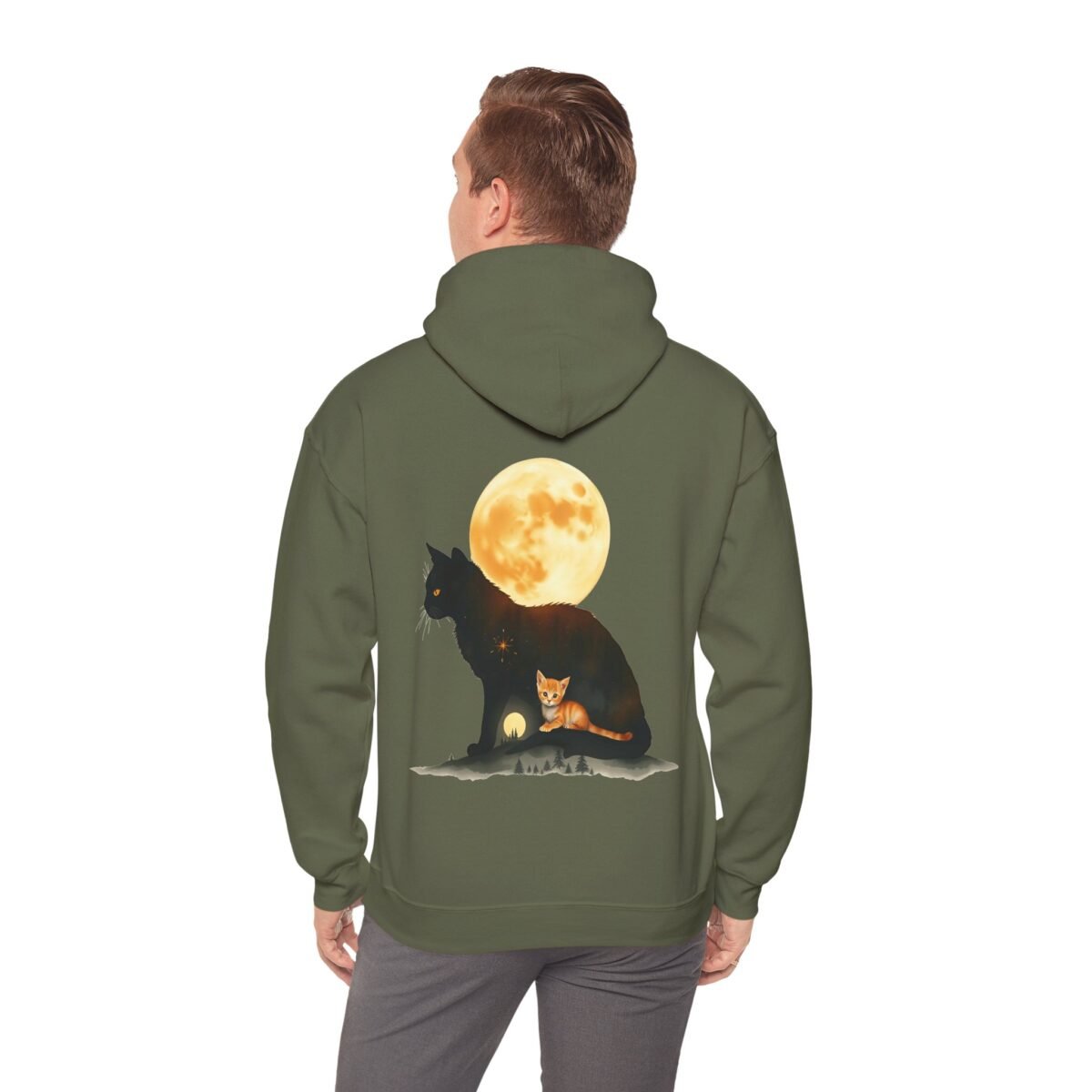 7467382566127054723_2048.jpeg Green hoodie featuring a black cat and orange kitten under a full moon.