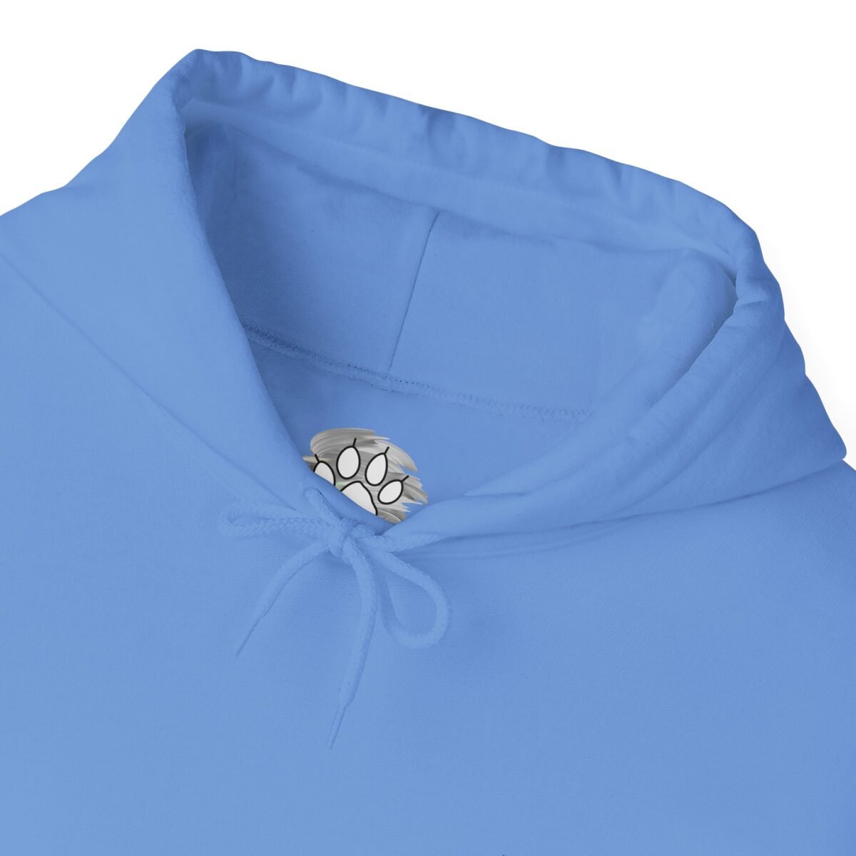8376880426446611202_2048.jpeg Light blue hoodie with a paw print graphic inside the hood.