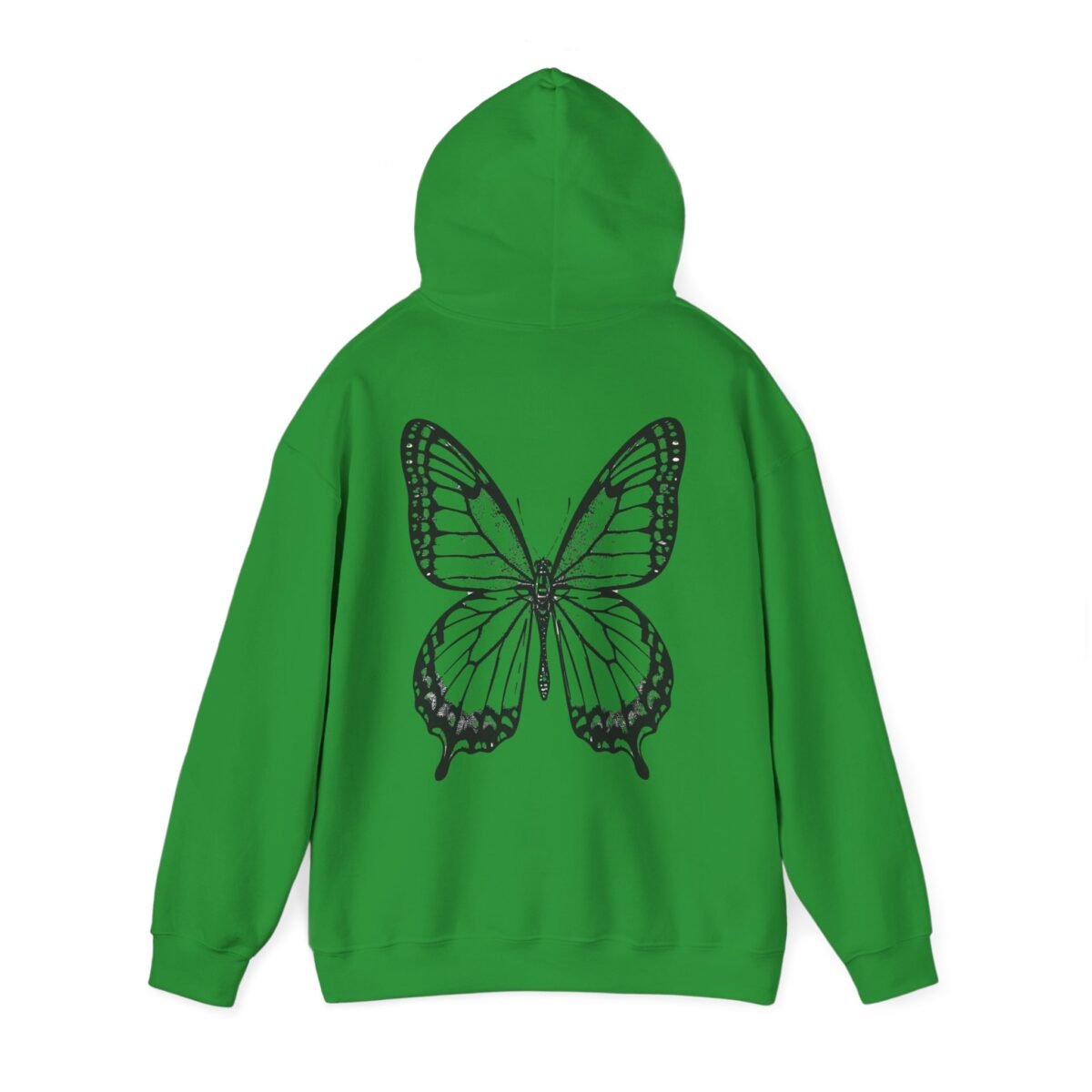 8421644299211775780_2048.jpeg Green hoodie with a black butterfly design on the back.