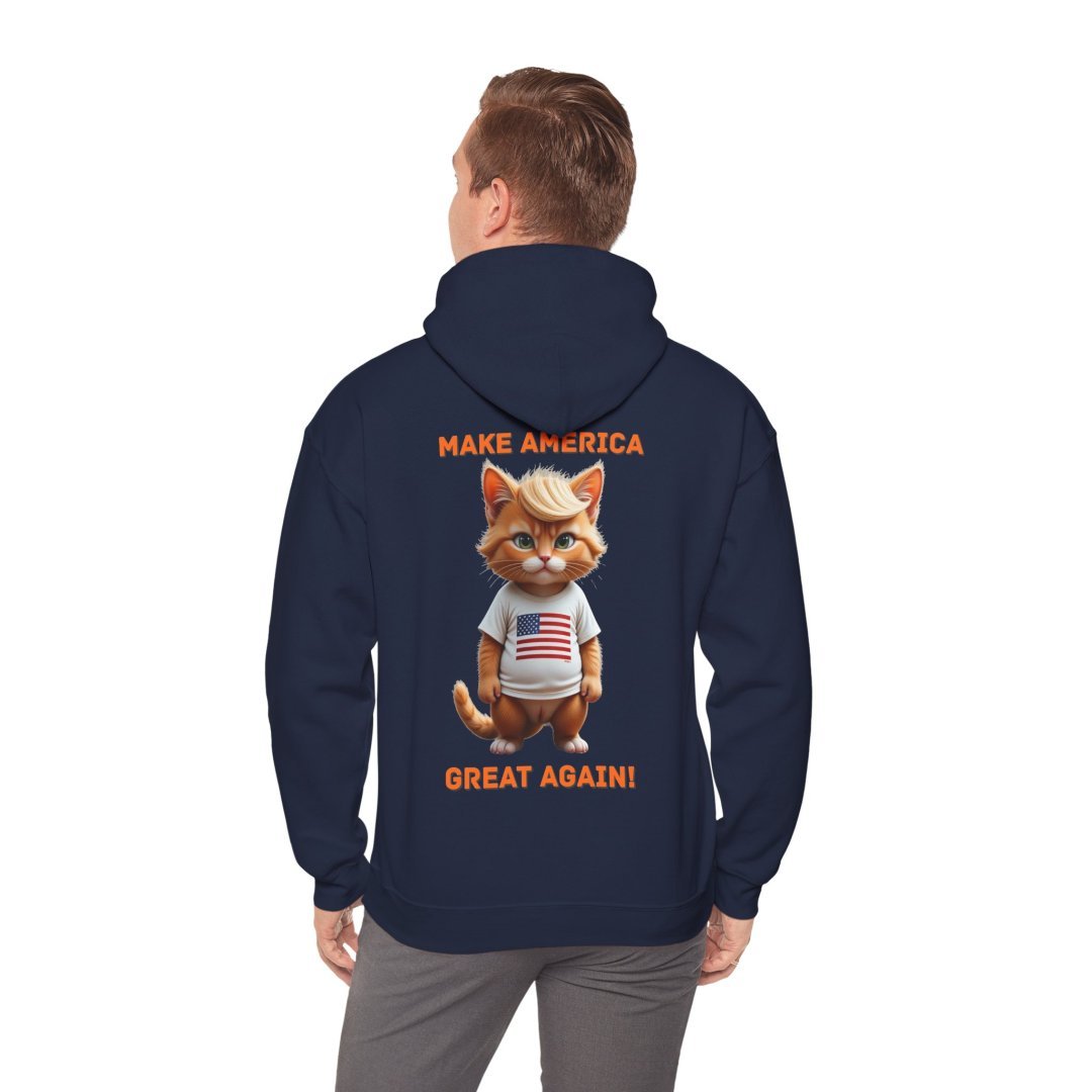 8658751363965595157_2048.jpeg Man wearing a hoodie with a cartoon cat in a patriotic outfit.