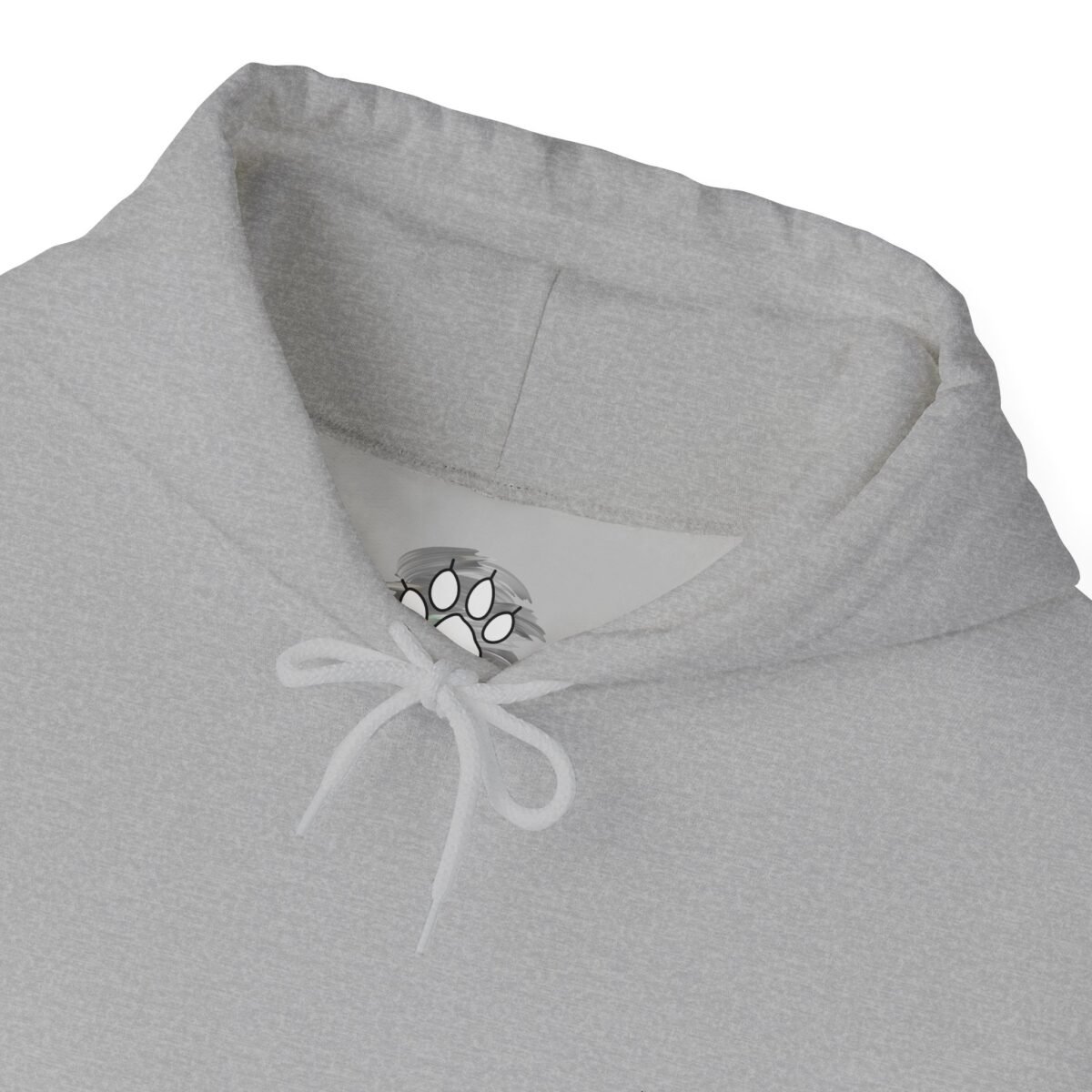 9007106933994480449_2048.jpeg Light gray hoodie with a paw print graphic inside the hood.