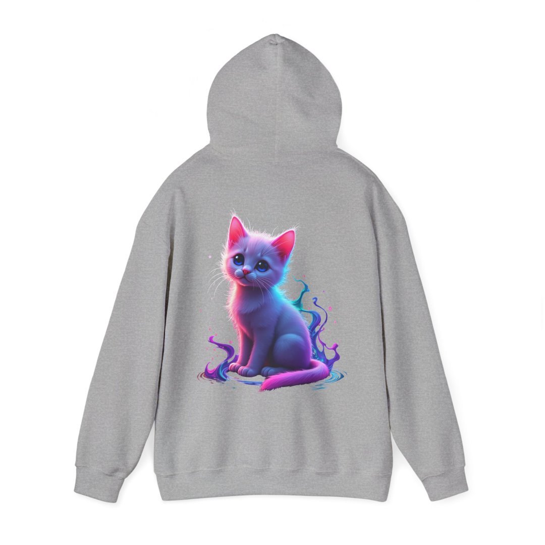 9527335854695479583_2048.jpeg Gray hoodie with a colorful, artistic cat design on the back.