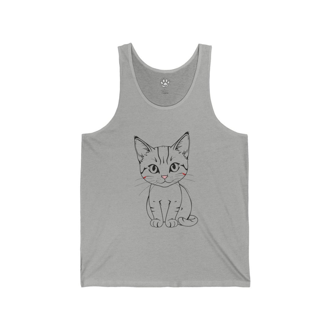 10298294771975563167_2048.jpeg Gray tank top with a cute cat illustration on the front.