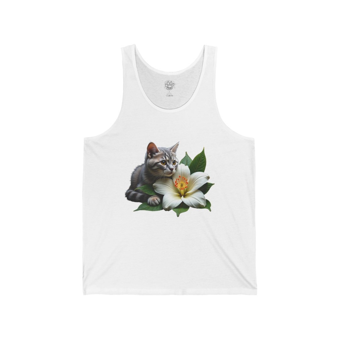10630667155224186042_2048.jpeg Tank top with a cat and a white lily design.