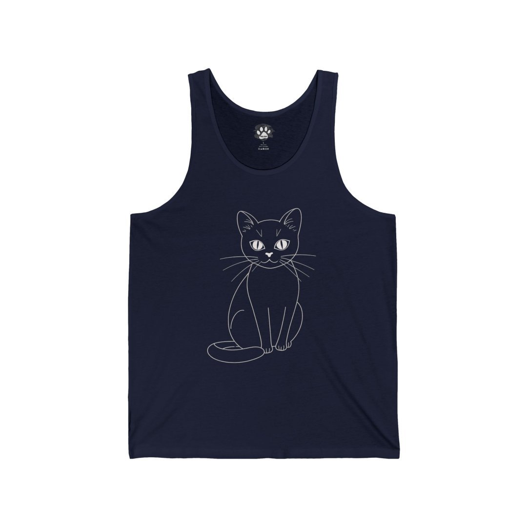10745452465688121275_2048.jpeg Navy tank top with a simple white line drawing of a cat.