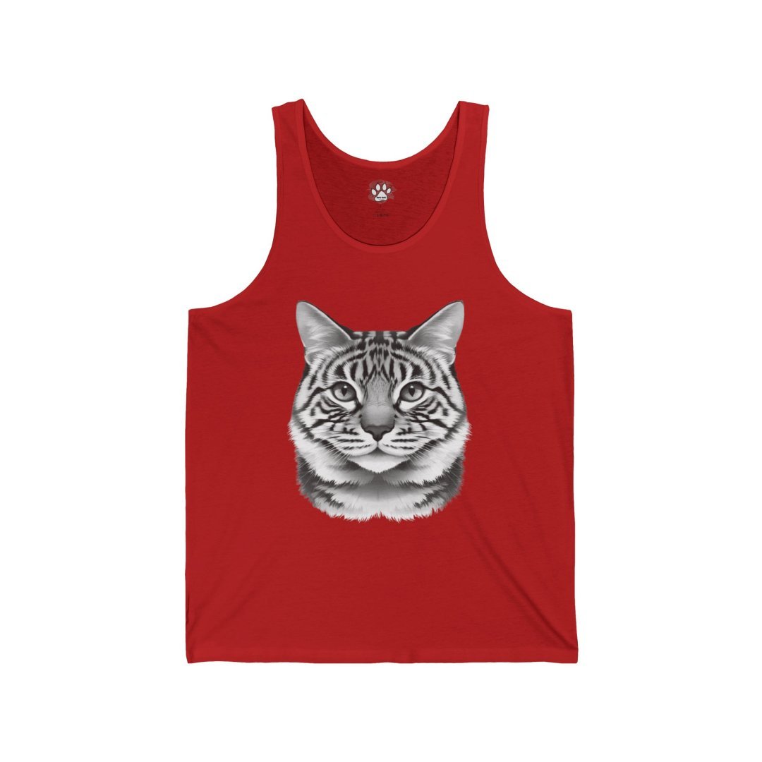 11119096918704815486_2048.jpeg Red tank top with a detailed black and white cat face design.