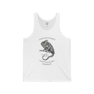 Cold Turkey Graphic Unisex Tank Top White tank top with a chameleon graphic and motivational text.