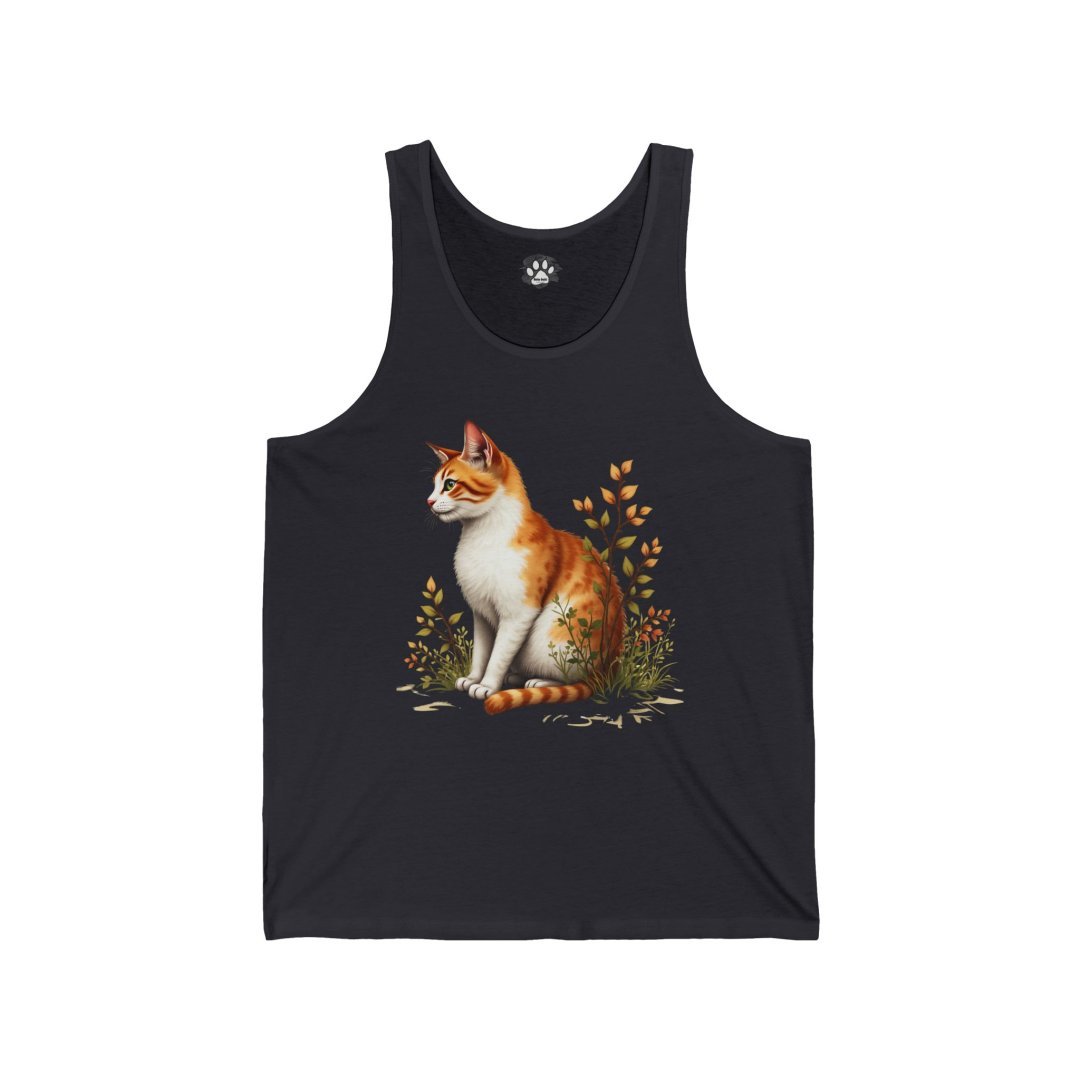 11241547356278512681_2048.jpeg Black tank top with a sitting orange and white cat design.