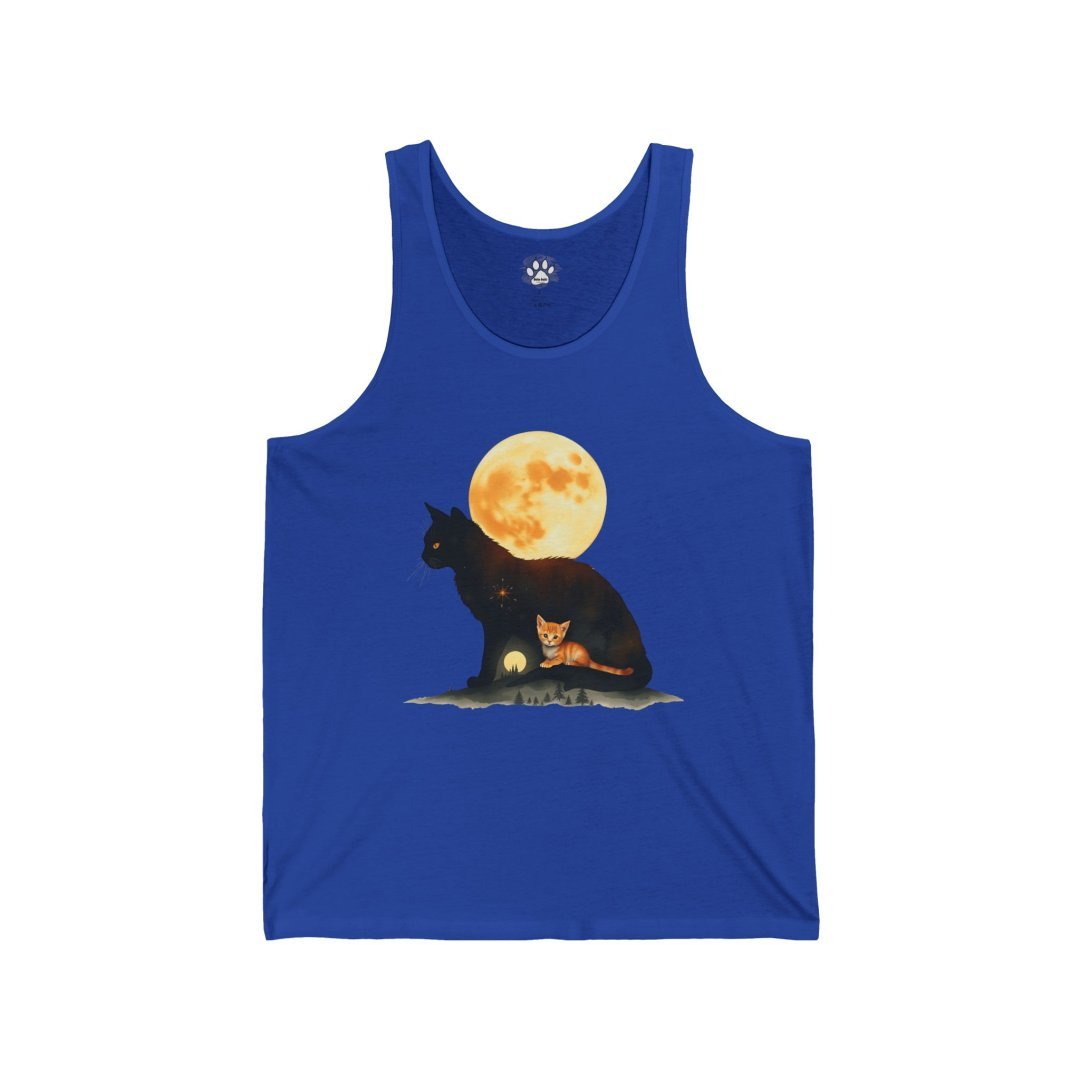 11383729581702704783_2048.jpeg Blue tank top with a cat and kitten silhouette against a full moon.