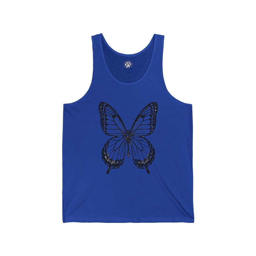 11958130118971486994_2048.jpeg Blue tank top with a black butterfly design on the front.