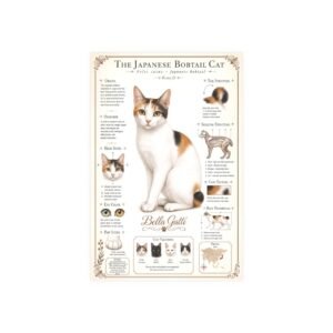 Donskoy Cat Breed Poster Illustration of a Japanese Bobtail cat with detailed features.