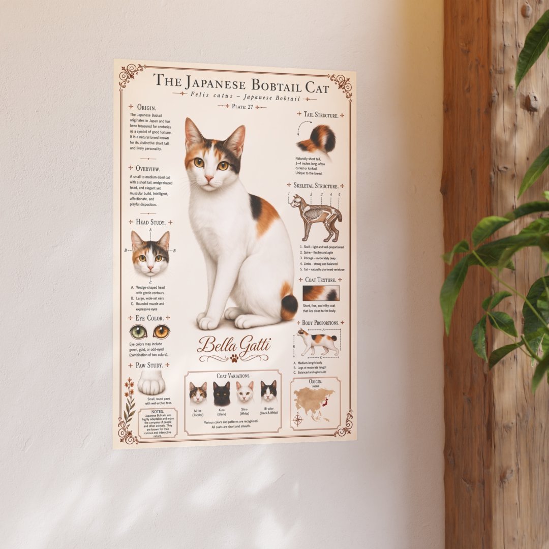 12856439936652902487_2048.jpeg Poster of a Japanese Bobtail cat with information and images.
