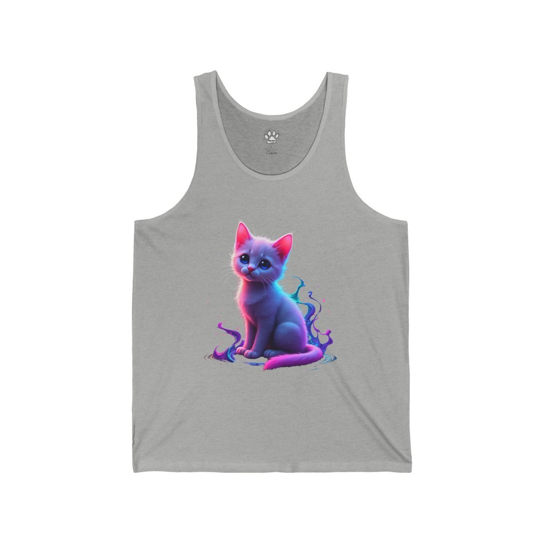 12888136630905471363_2048.jpeg Gray tank top with a colorful, mystical cat design.