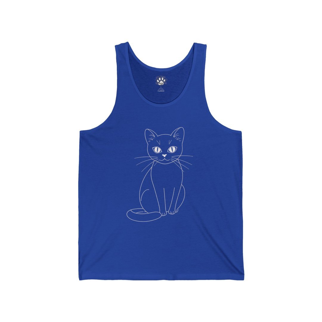 13568902526669439911_2048.jpeg Blue tank top with a simple line drawing of a cat.