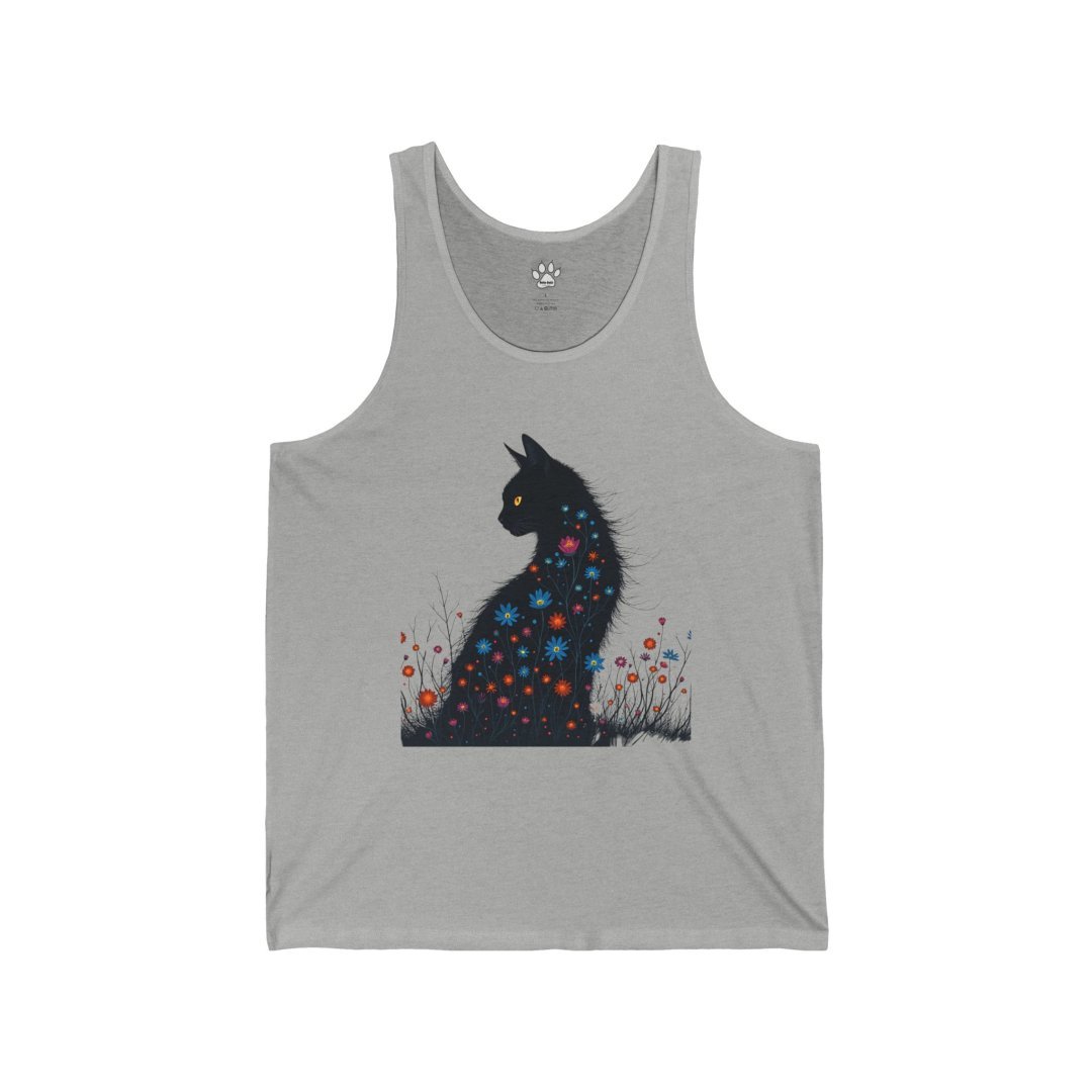 Floral Black Cat Silhouette Tank Top