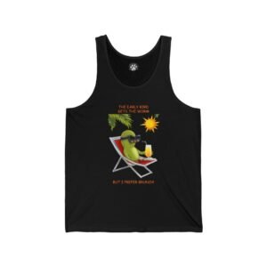 Cold Turkey Graphic Unisex Tank Top Tank top with avocado lounging on a chair, wearing sunglasses.