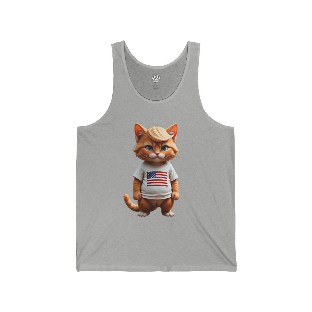 14777565391842392907_2048.jpeg Cartoon cat wearing a USA flag shirt on a gray tank top.