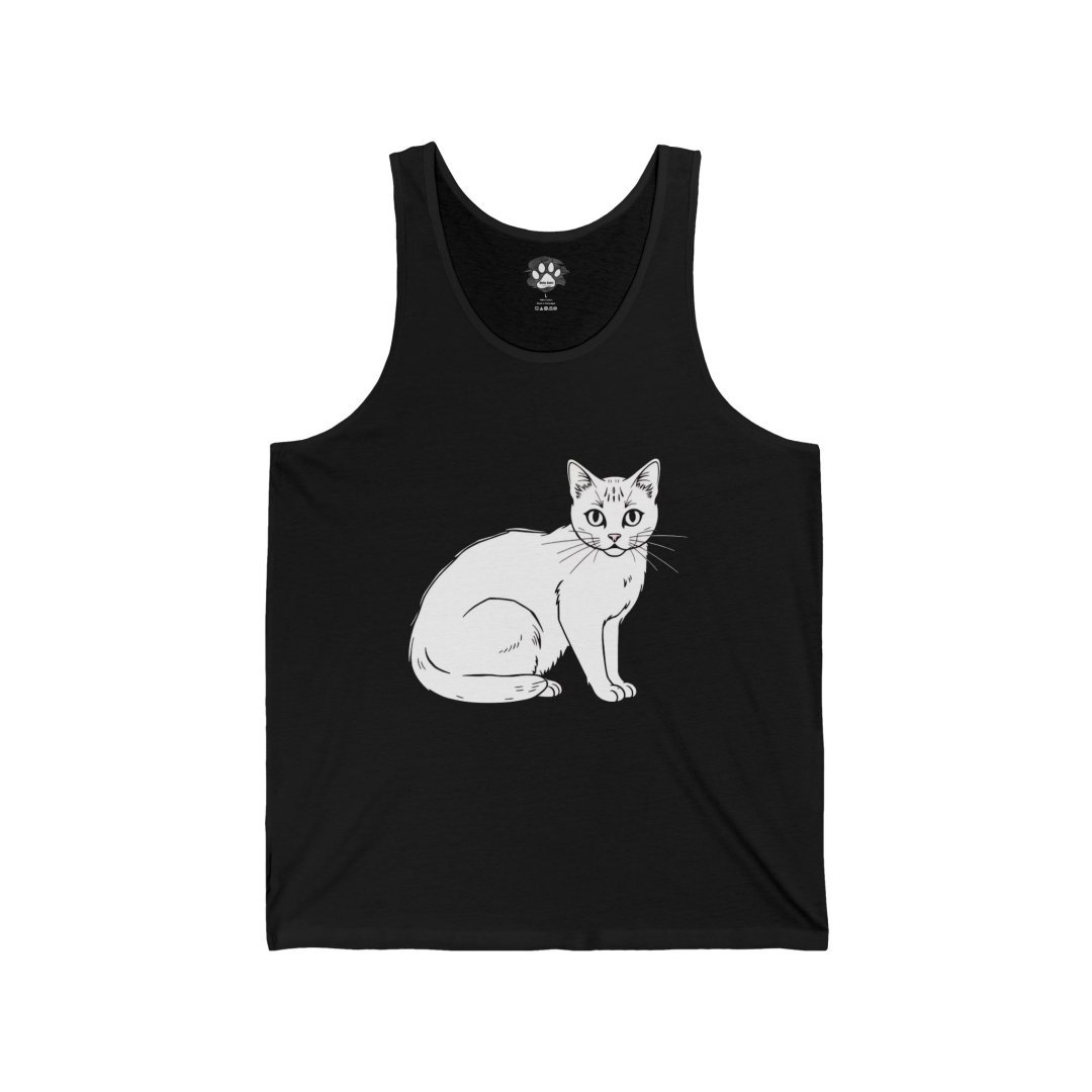 14807250827557131923_2048.jpeg Black tank top with a white cat illustration on the front.