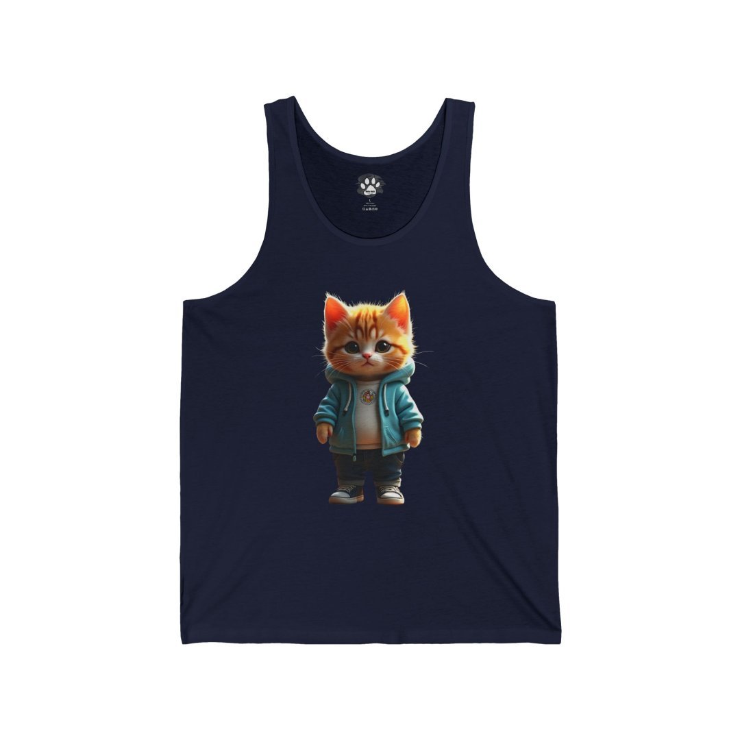 14833945318330968152_2048.jpeg Tank top with a cute cat in a blue jacket design.