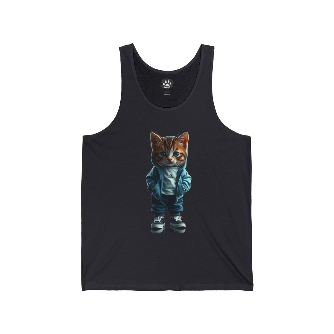 15152879255575211069_2048.jpeg Tank top with a graphic of a cat in a hoodie and sneakers.