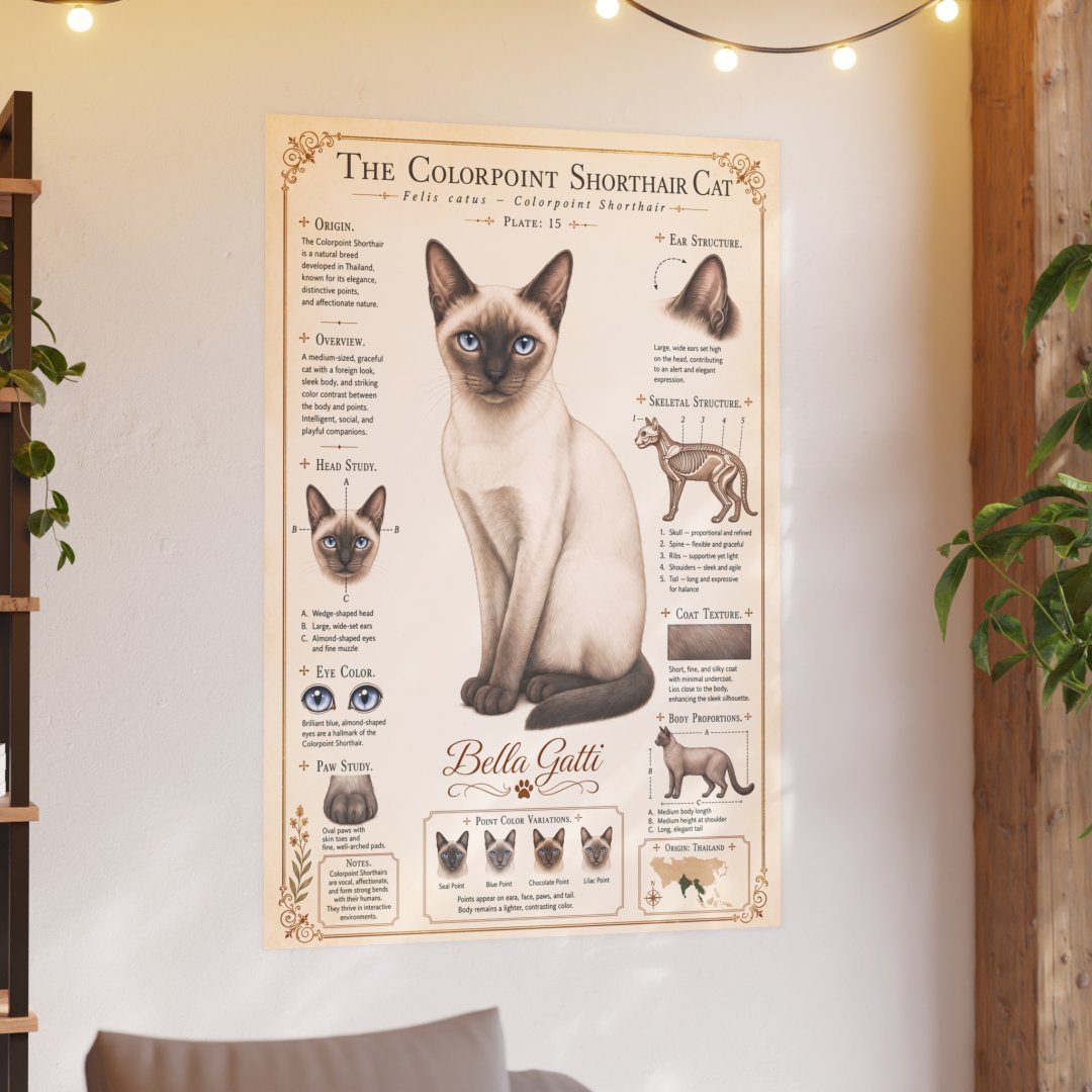 1526024253362225876_2048-1.jpeg Poster of a Colorpoint Shorthair cat with detailed illustrations and information.