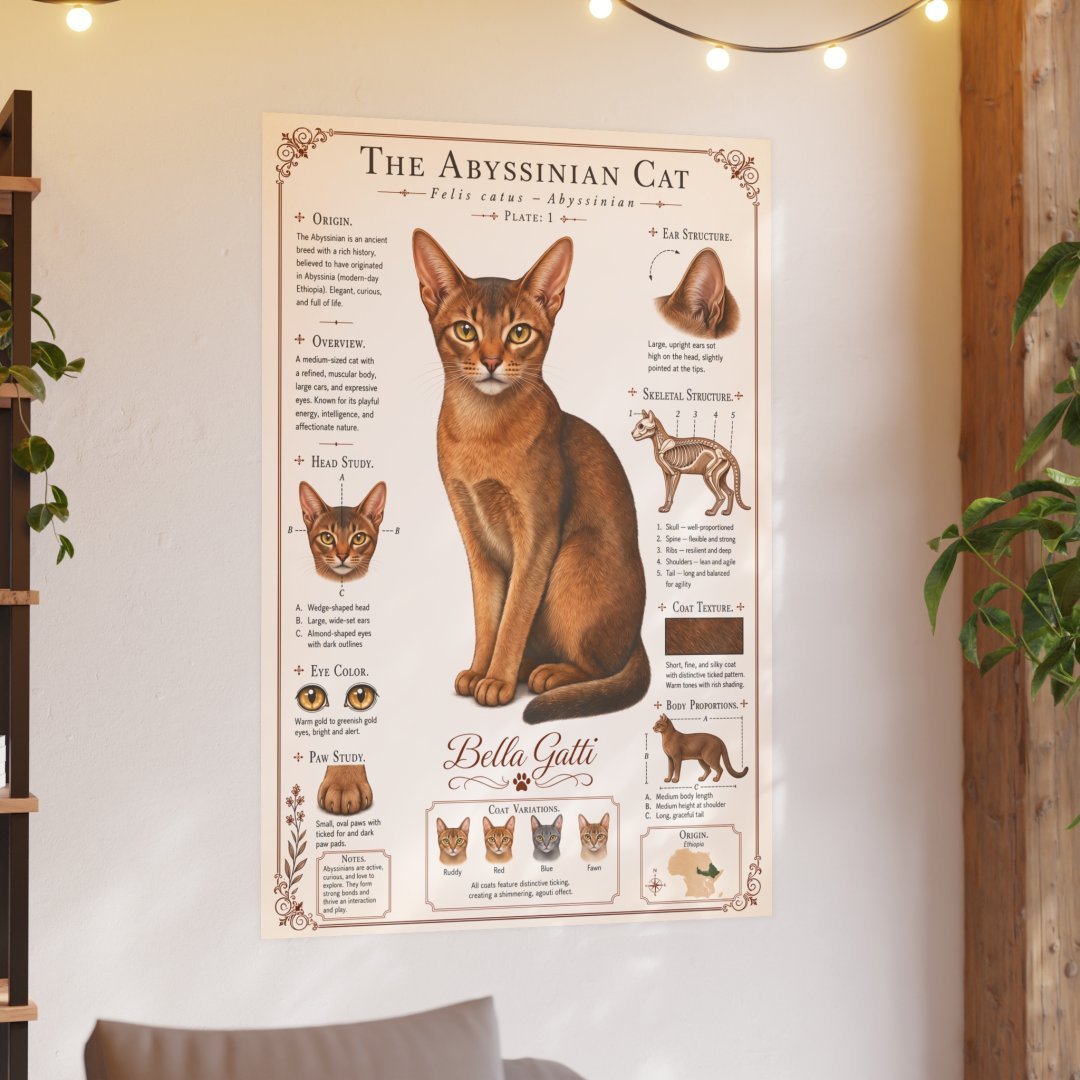 16348873726129371054_2048-1.jpeg Illustrated poster of an Abyssinian cat with detailed features.