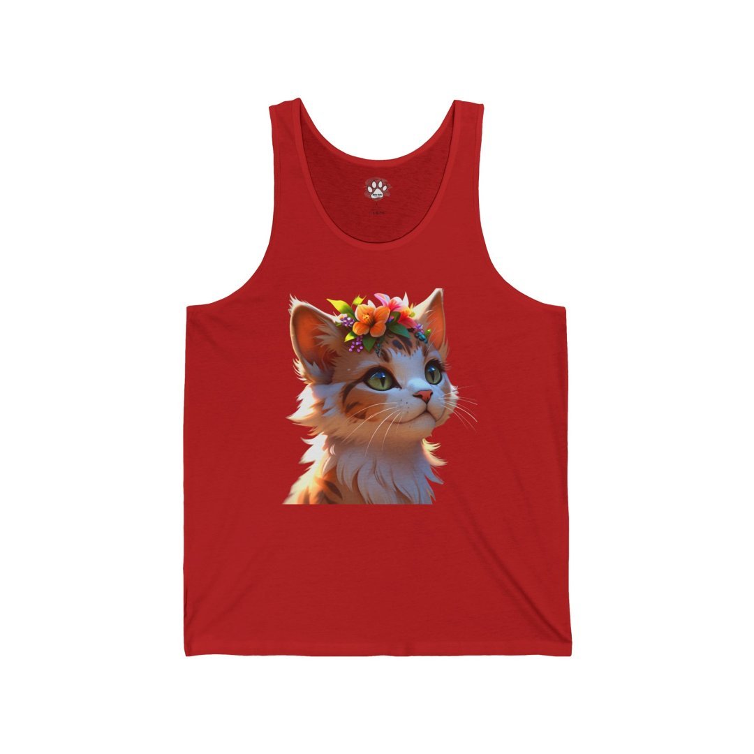 16571167470971285431_2048.jpeg Red tank top featuring a cute kitten with a flower crown.