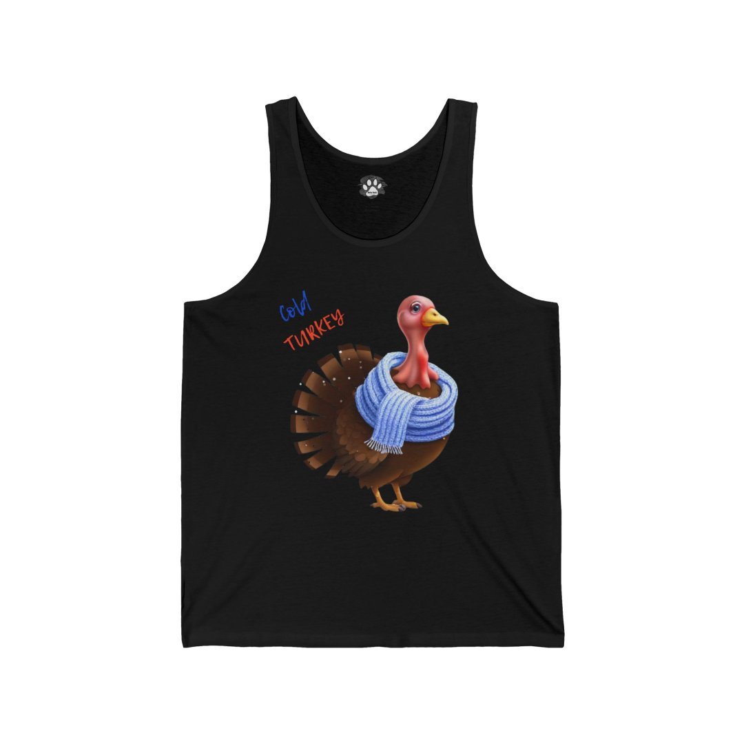 17407042706246694476_2048.jpeg Tank top with a cartoon turkey wearing a blue scarf.