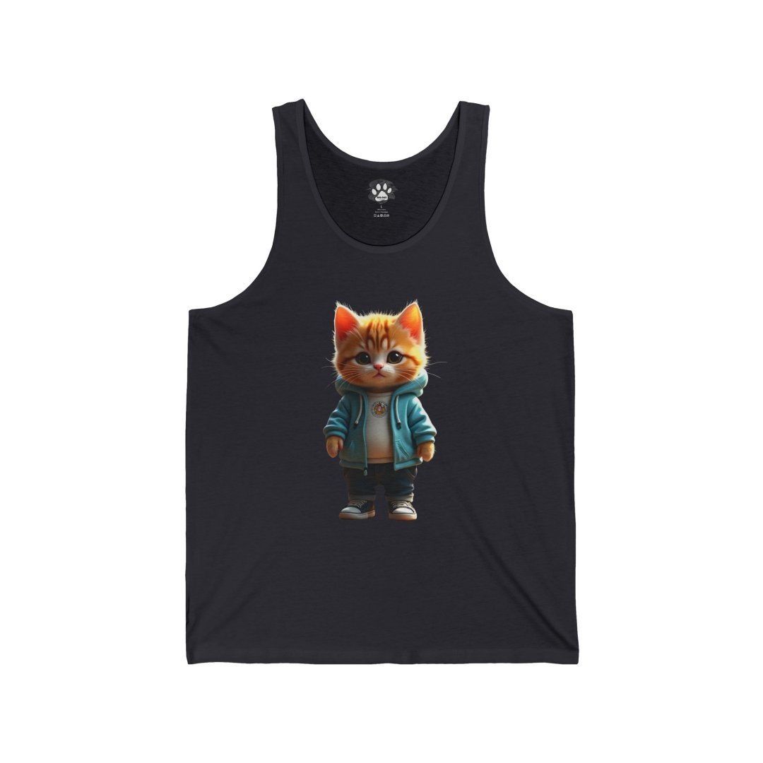 17490698423151203845_2048.jpeg Tank top with a cute cartoon cat wearing a blue jacket.