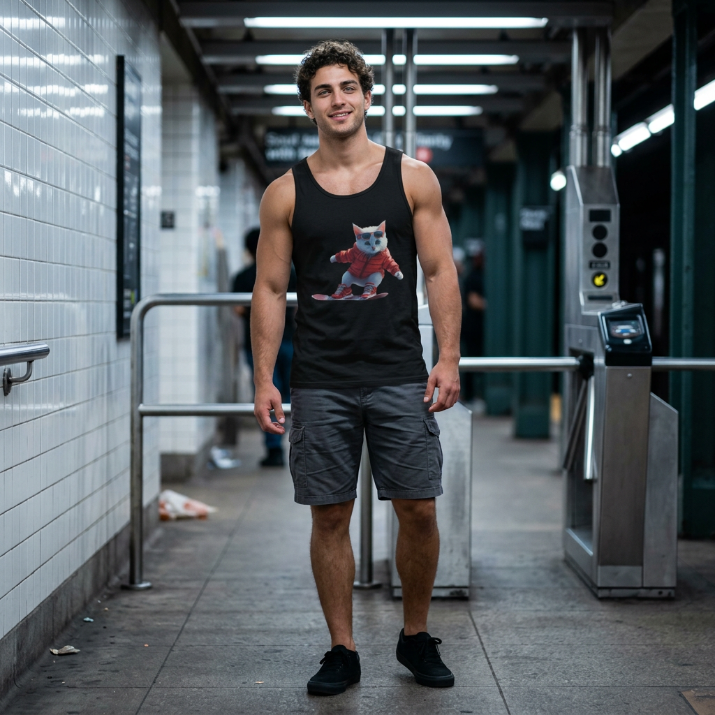 20260912195954-1f1aee48-5f6d-6c0c-b84d-cec771c35c36.png Man in subway wearing a tank top with a cat design.